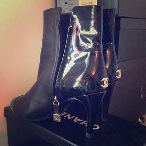 Chanel Leather Black Zippered Short Boots Stiletto